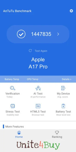Apple A17 Pro Antutu Benchmark результаты теста (score / баллы)