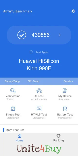 Huawei HiSilicon Kirin 990E Antutu Benchmark результаты теста (score / баллы)