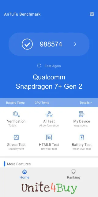 Qualcomm Snapdragon 7+ Gen 2 Antutu Benchmark результаты теста (score / баллы)
