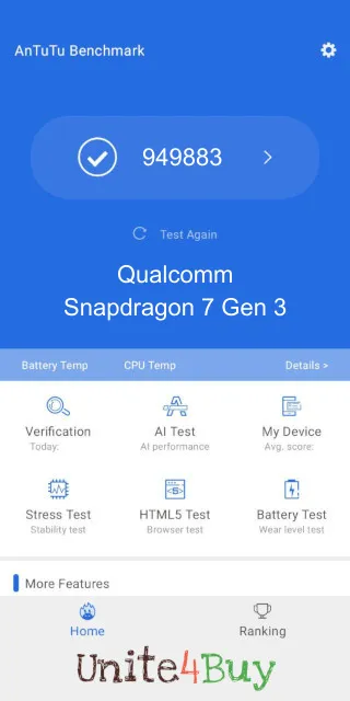 Qualcomm Snapdragon 7 Gen 3 Antutu Benchmark результаты теста (score / баллы)