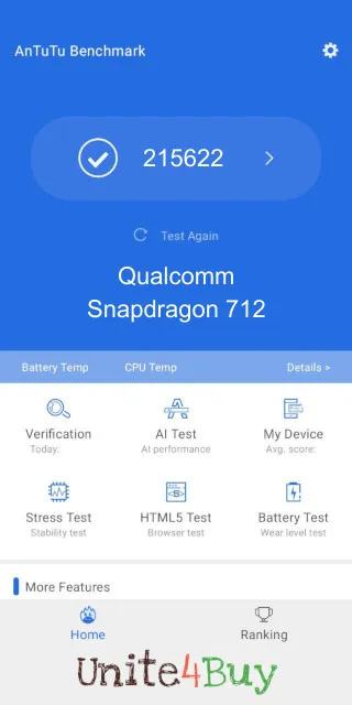 Qualcomm Snapdragon 712 Antutu Benchmark результаты теста (score / баллы)