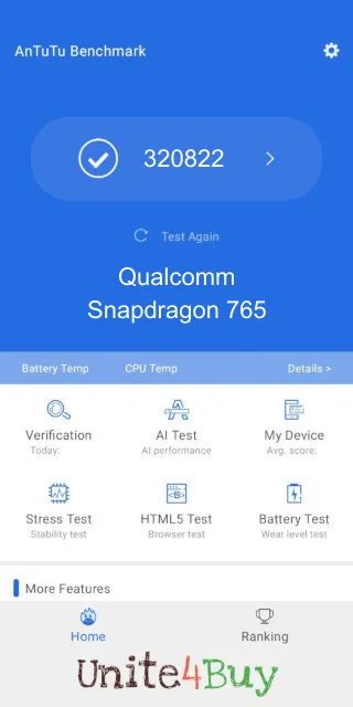Qualcomm Snapdragon 765 Antutu Benchmark результаты теста (score / баллы)