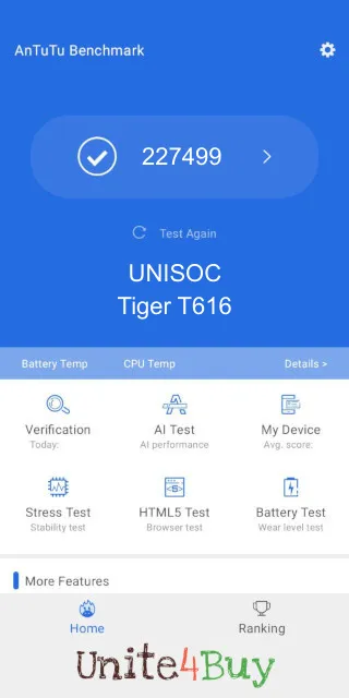 UNISOC Tiger T616 Antutu Benchmark результаты теста (score / баллы)