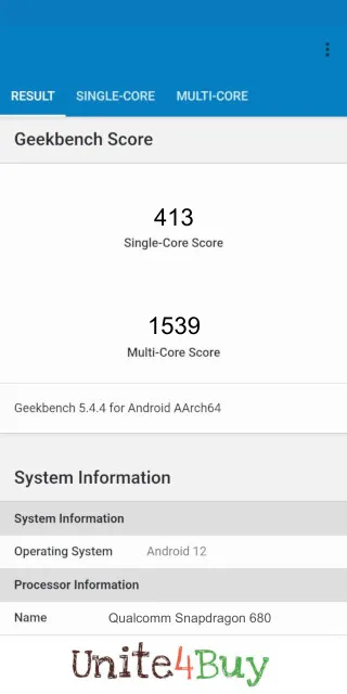 Qualcomm Snapdragon 680 Geekbench Benchmark результаты теста (score / баллы)