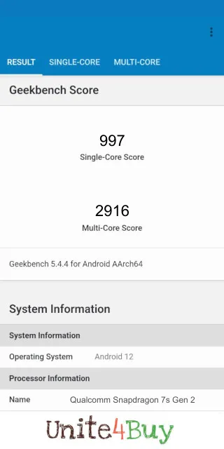 Qualcomm Snapdragon 7s Gen 2 Geekbench Benchmark результаты теста (score / баллы)