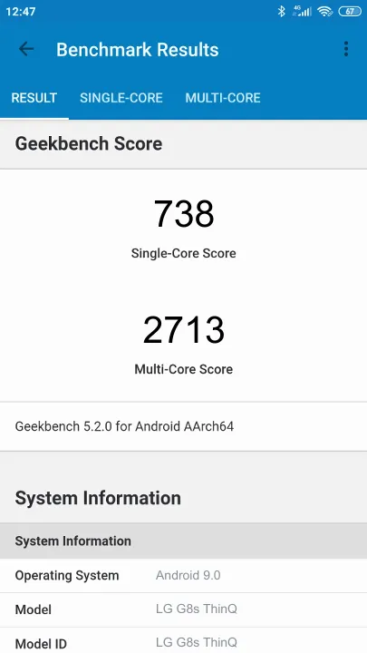 LG G8s ThinQ Geekbench Benchmark результаты теста (score / баллы)