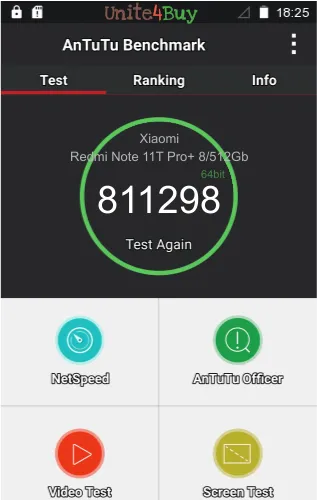 Xiaomi Redmi Note 11T Pro+ 8/512Gb antutu benchmark результаты теста (score / баллы)