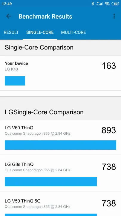 LG K40 Geekbench Benchmark результаты теста (score / баллы)