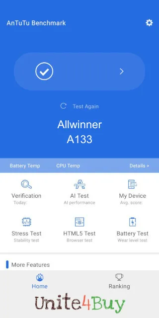 Allwinner A133 Antutu Benchmark результаты теста (score / баллы)