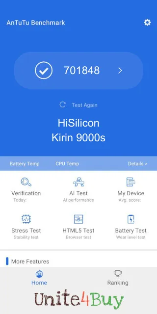 HiSilicon Kirin 9000s Antutu Benchmark результаты теста (score / баллы)