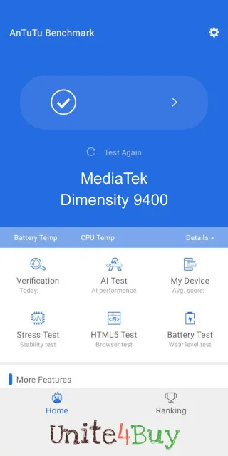 MediaTek Dimensity 9400 Antutu Benchmark результаты теста (score / баллы)