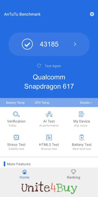 Qualcomm Snapdragon 617 Antutu Benchmark результаты теста (score / баллы)