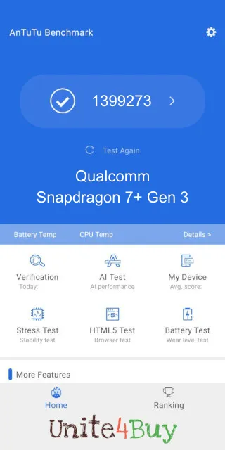 Qualcomm Snapdragon 7+ Gen 3 Antutu Benchmark результаты теста (score / баллы)