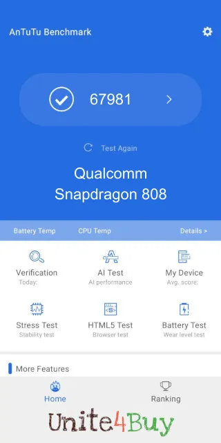 Qualcomm Snapdragon 808 Antutu Benchmark результаты теста (score / баллы)