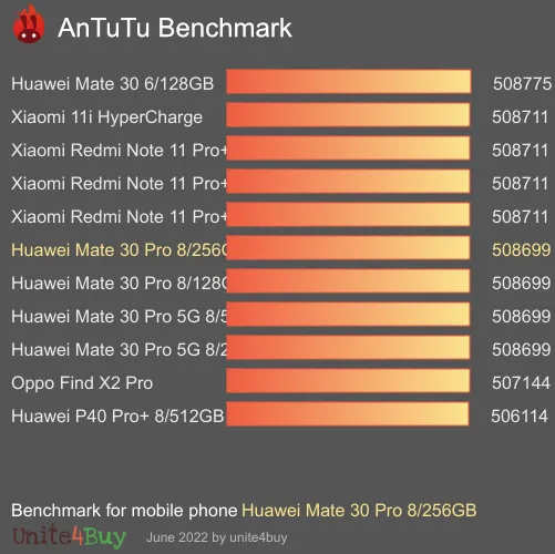Huawei Mate 30 Pro 8/256GB antutu benchmark результаты теста (score / баллы)