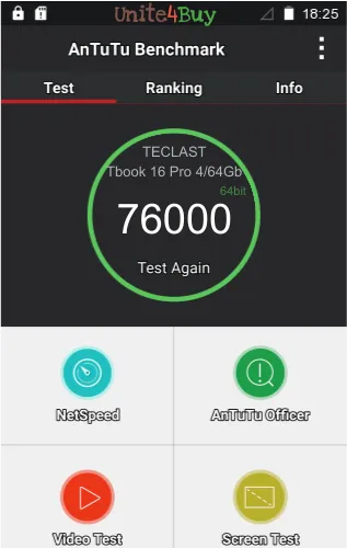 TECLAST Tbook 16 Pro 4/64Gb antutu benchmark результаты теста (score / баллы)