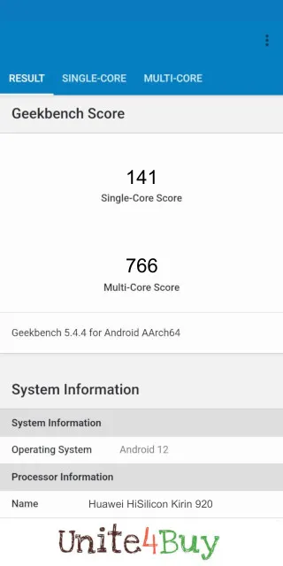 Huawei HiSilicon Kirin 920 Geekbench Benchmark результаты теста (score / баллы)