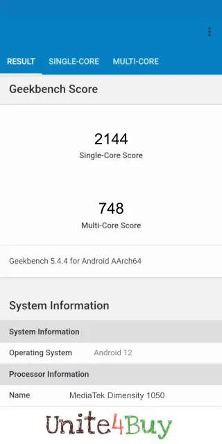 MediaTek Dimensity 1050 Geekbench Benchmark результаты теста (score / баллы)