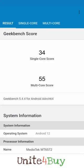 MediaTek MT6572 Geekbench Benchmark результаты теста (score / баллы)
