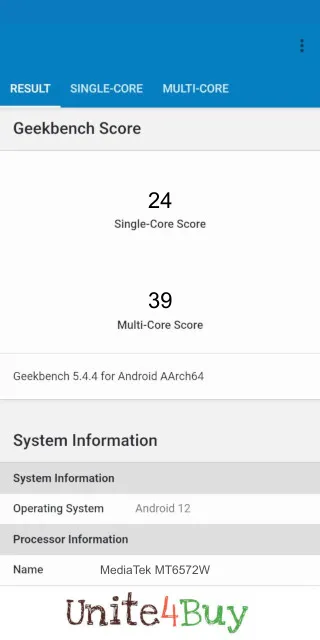 MediaTek MT6572W Geekbench Benchmark результаты теста (score / баллы)