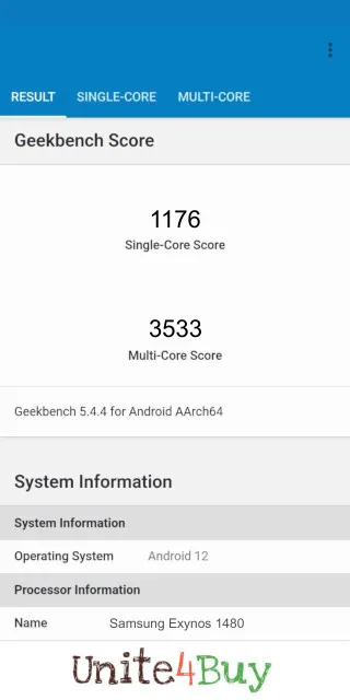 Samsung Exynos 1480 Geekbench Benchmark результаты теста (score / баллы)