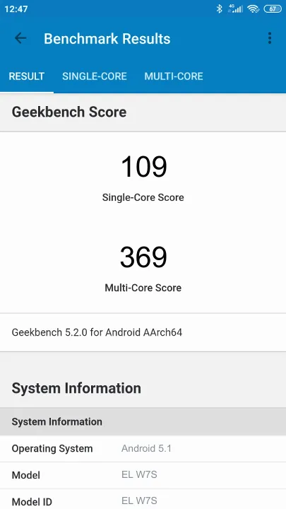 EL W7S Geekbench Benchmark результаты теста (score / баллы)