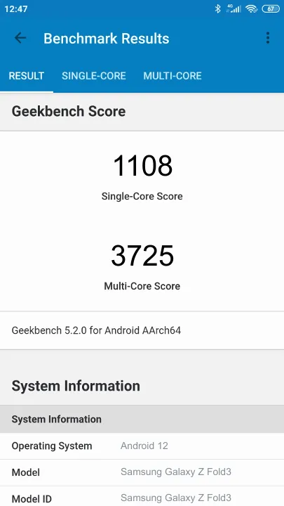 Samsung Galaxy Z Fold3 Geekbench Benchmark результаты теста (score / баллы)