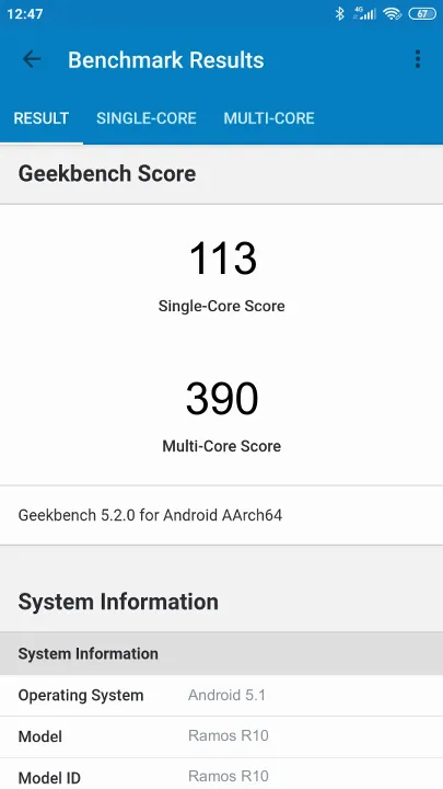 Ramos R10 Geekbench Benchmark результаты теста (score / баллы)