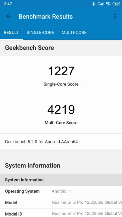 Realme GT2 Pro 12/256GB Global Version Geekbench Benchmark результаты теста (score / баллы)