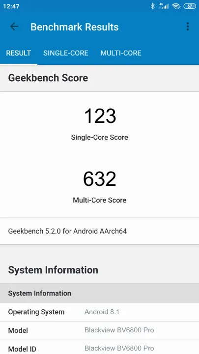 Blackview BV6800 Pro Geekbench Benchmark результаты теста (score / баллы)
