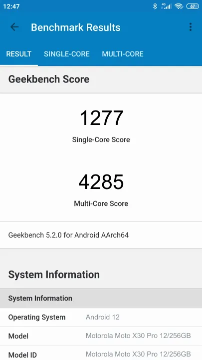 Motorola Moto X30 Pro 12/256GB Geekbench Benchmark результаты теста (score / баллы)