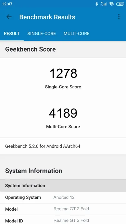 Realme GT 2 Fold Geekbench Benchmark результаты теста (score / баллы)