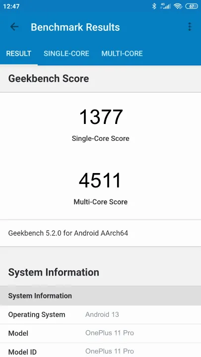 OnePlus 11 Pro Geekbench Benchmark результаты теста (score / баллы)