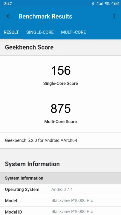 Blackview P10000 Pro Geekbench Benchmark результаты теста (score / баллы)