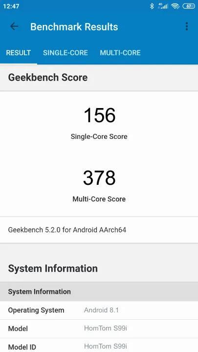 HomTom S99i Geekbench Benchmark результаты теста (score / баллы)