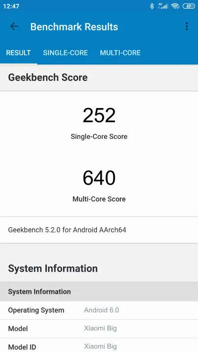 Xiaomi Big Geekbench Benchmark результаты теста (score / баллы)