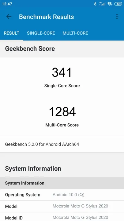 Motorola Moto G Stylus 2020 Geekbench Benchmark результаты теста (score / баллы)