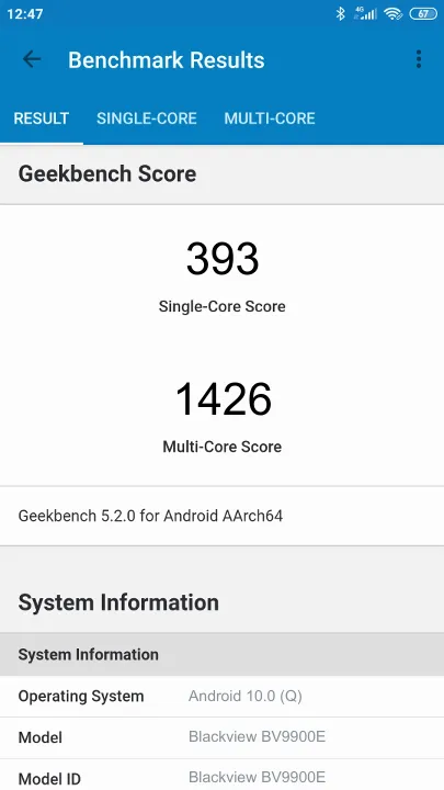 Blackview BV9900E Geekbench Benchmark результаты теста (score / баллы)