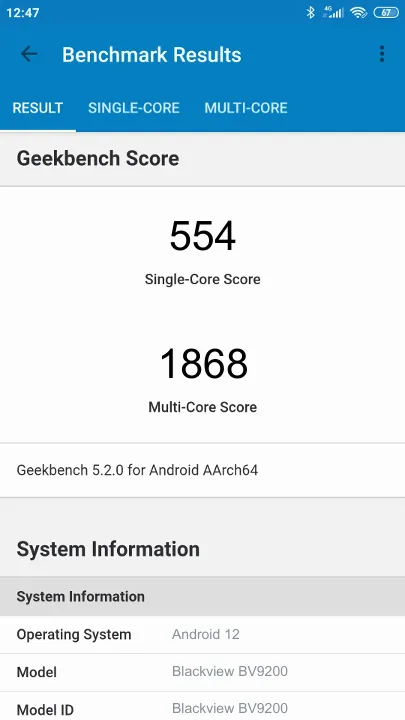 Blackview BV9200 Geekbench Benchmark результаты теста (score / баллы)