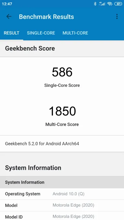 Motorola Edge (2020) Geekbench Benchmark результаты теста (score / баллы)