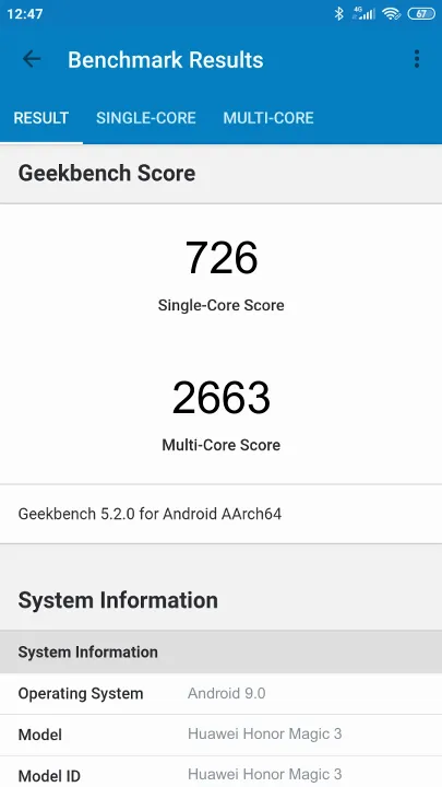 Huawei Honor Magic 3 Geekbench Benchmark результаты теста (score / баллы)