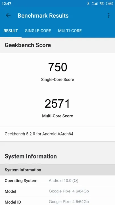 Google Pixel 4 6/64Gb Geekbench Benchmark результаты теста (score / баллы)