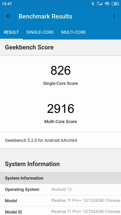 Realme 11 Pro+ 12/1024GB Chinese Version Geekbench Benchmark результаты теста (score / баллы)