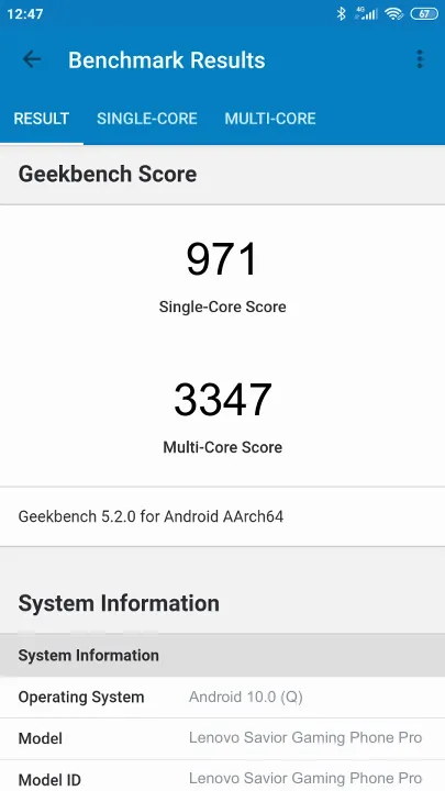 Lenovo Savior Gaming Phone Pro Geekbench Benchmark результаты теста (score / баллы)