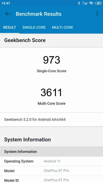 OnePlus 8T Pro Geekbench Benchmark результаты теста (score / баллы)