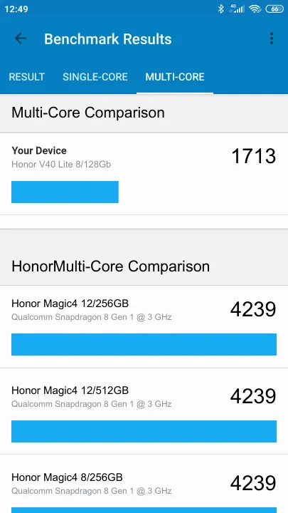 Honor V40 Lite 8/128Gb Geekbench Benchmark результаты теста (score / баллы)