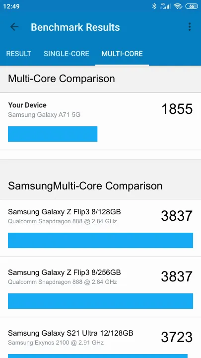Samsung Galaxy A71 5G Geekbench Benchmark результаты теста (score / баллы)