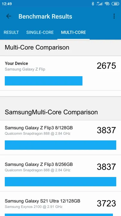 Samsung Galaxy Z Flip Geekbench Benchmark результаты теста (score / баллы)