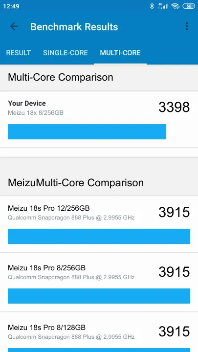 Meizu 18x 8/256GB Geekbench Benchmark результаты теста (score / баллы)