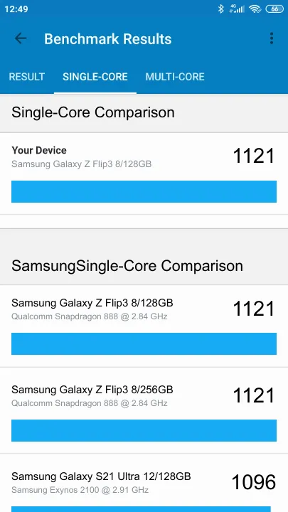 Samsung Galaxy Z Flip3 8/128GB Geekbench Benchmark результаты теста (score / баллы)
